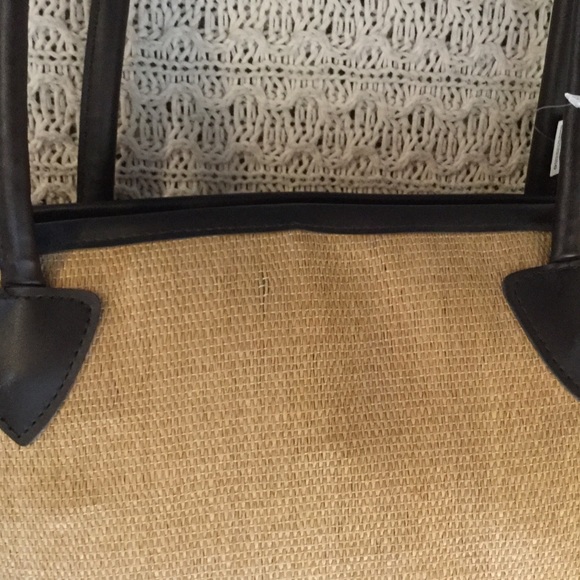 NWT Beach Bag Purse Woven Straw Fiber Lined Black - Picture 4 of 8